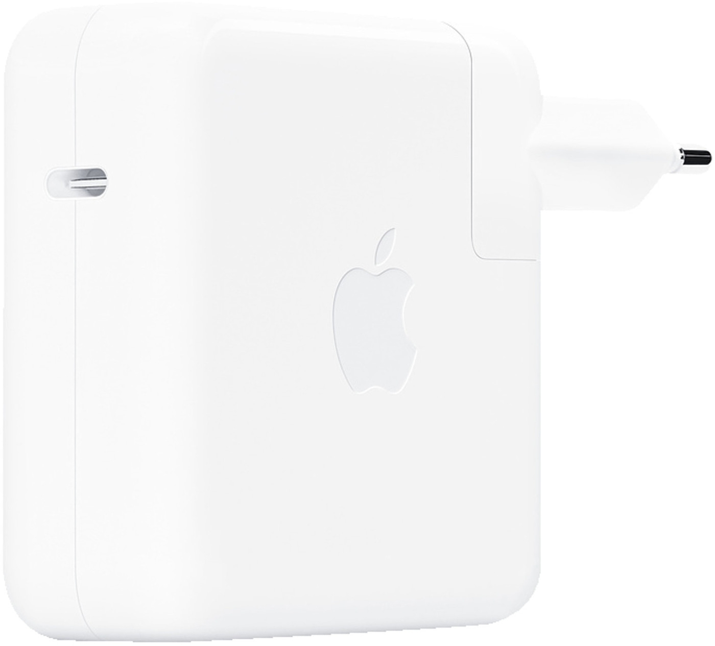 Weißes Apple-Ladegerät mit Logo und Stecker für die Steckdose.