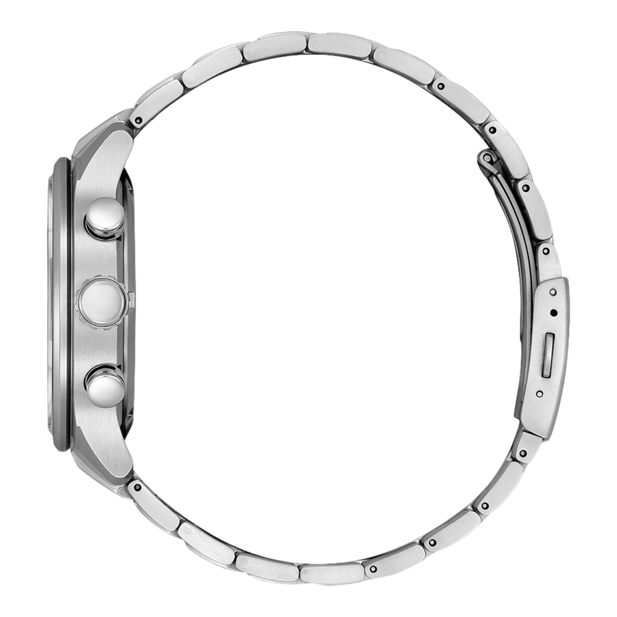 Uhr mit silbernem Armband, Seitenansicht, Detailaufnahme, Nahaufnahme, Edelstahl