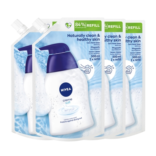 NIVEA Flüssigseife Creme Soft Handwäsche Handseife Nachfüllbeutel 4 x 500 ml