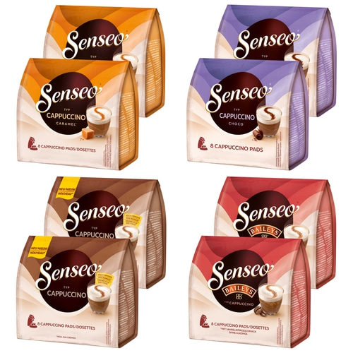 SENSEO Pads Cappuccino Choco Caramel Baileys Vielfaltspaket 4 Sorten 64 Getränke