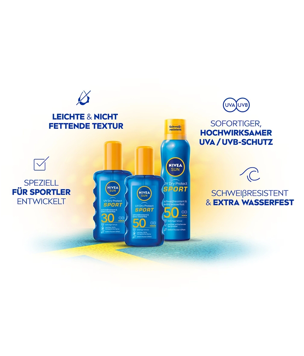Nivea Sun Sport Sonnenschutzmittel mit UVA/UVB-Schutz für Sportler, leichte Textur.