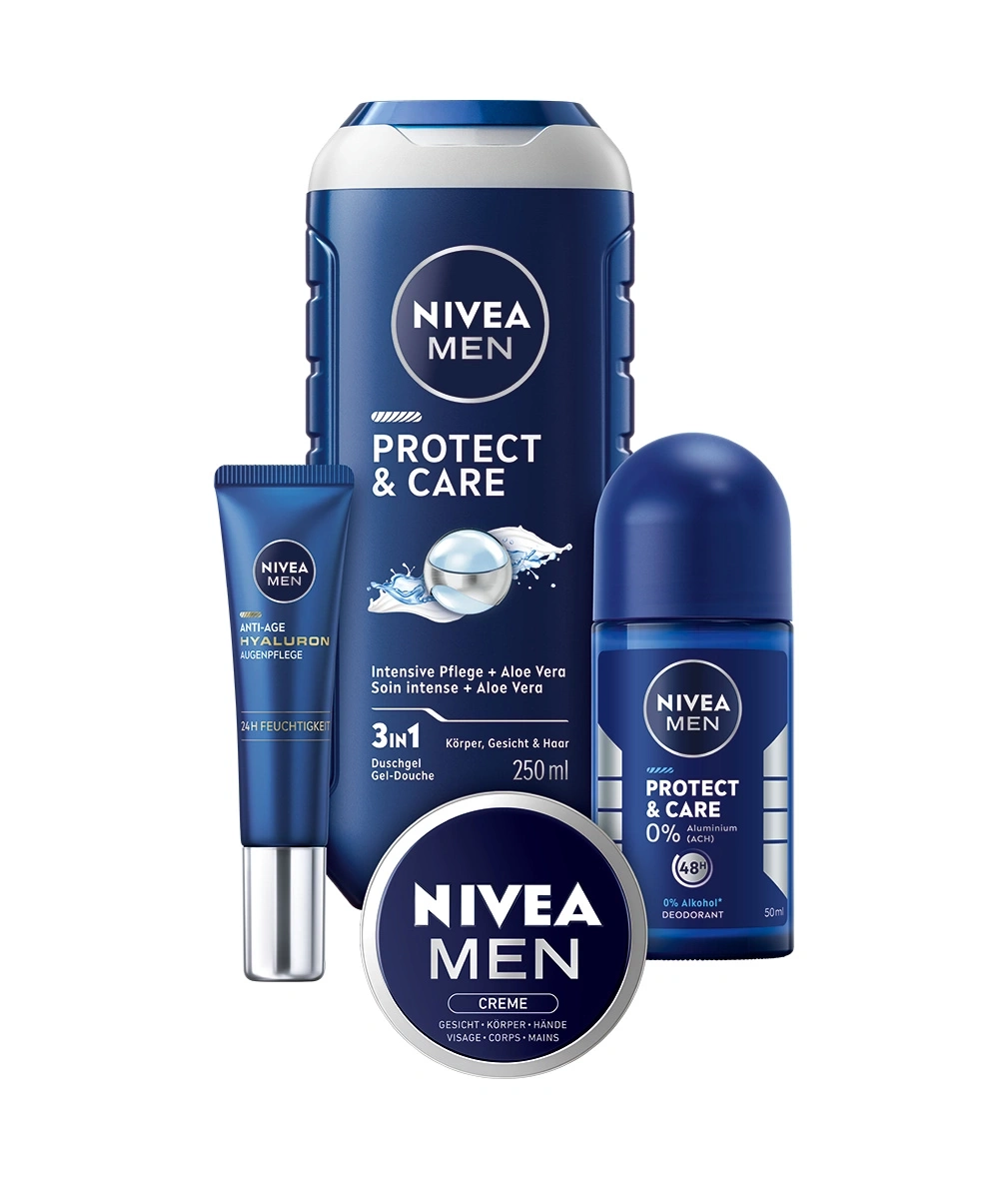 Nivea Men Protect & Care Duschgel, Creme, Augenpflege und Deo.