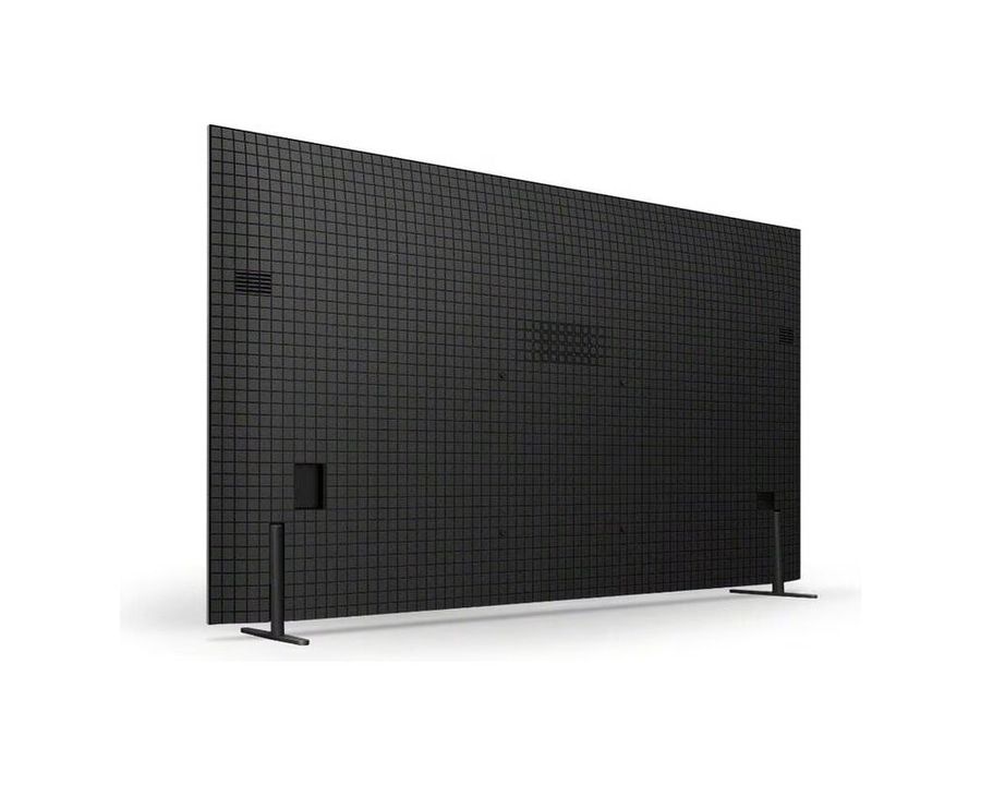 Schwarzer Fernseher, Rückseite, Gittermuster, Standfüße, isoliert, Studioaufnahme