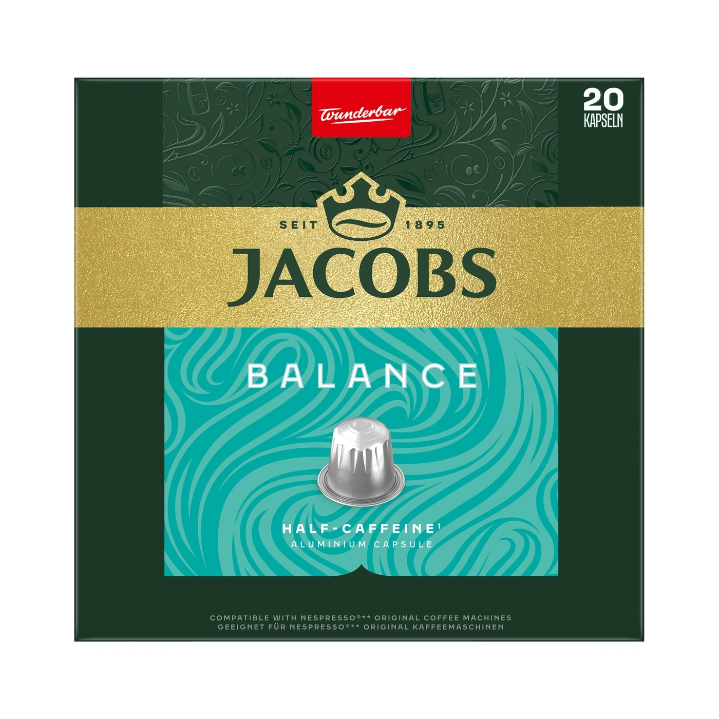 Jacob's Wunderbar Balance Halb-Koffein Kaffeekapseln 20 Stück