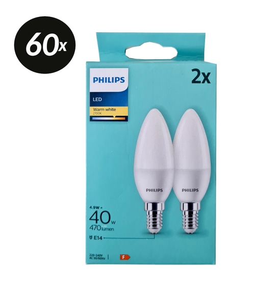 60x PHILIPS 2er Pack LED Leuchtmittel E14 40W Lampen Leuchten 470lumen NEU