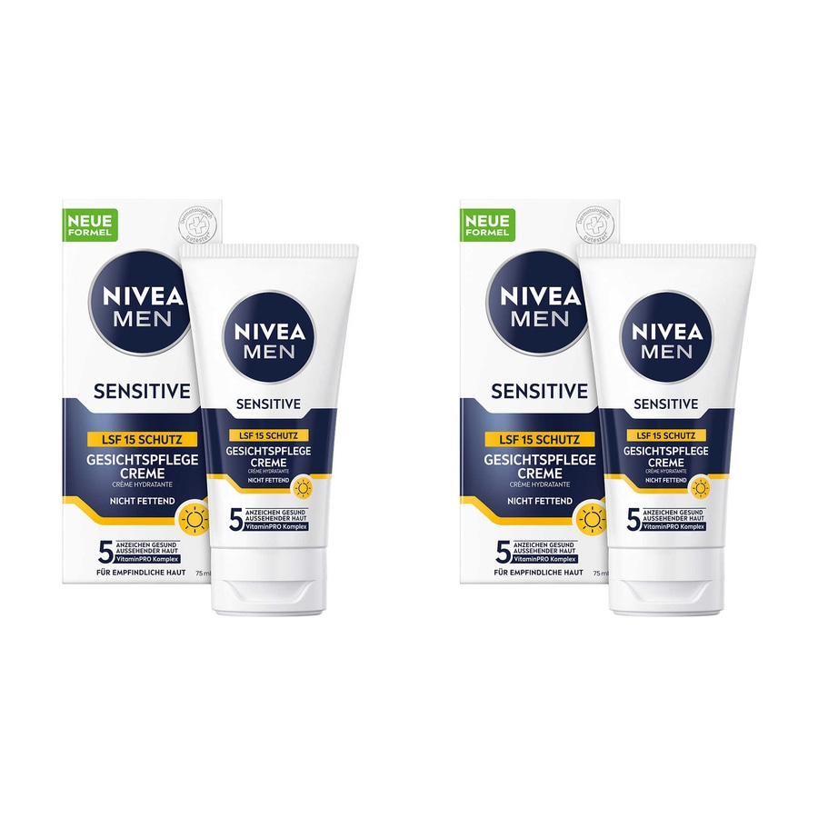 NIVEA MEN sensitive Gesichtspflege Creme Kamillen Sonnenschutz LSF15 2 x 75ml