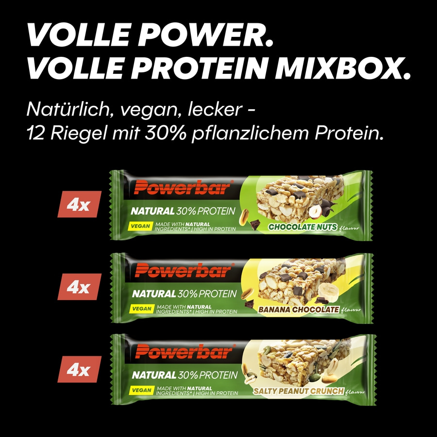 POWERBAR 12x40g Riegel Natural Protein Multiflavour Box Chocolate Nuts Banana