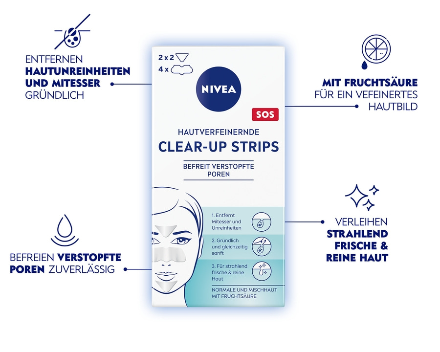Nivea Clear-Up Strips: Entfernt Unreinheiten, Mitesser, verfeinert Hautbild.