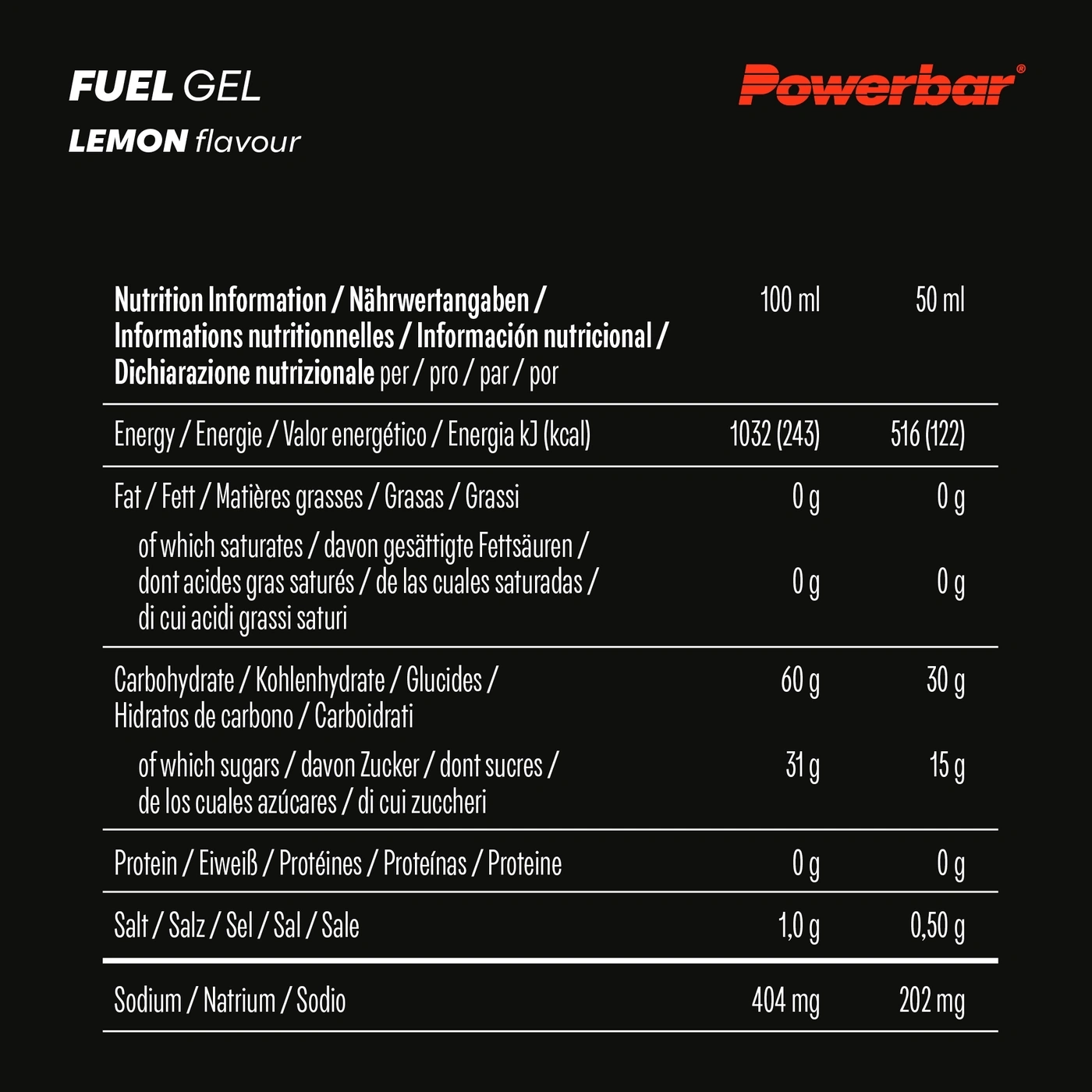 Nährwertangaben für Powerbar Fuel Gel mit Zitronengeschmack
