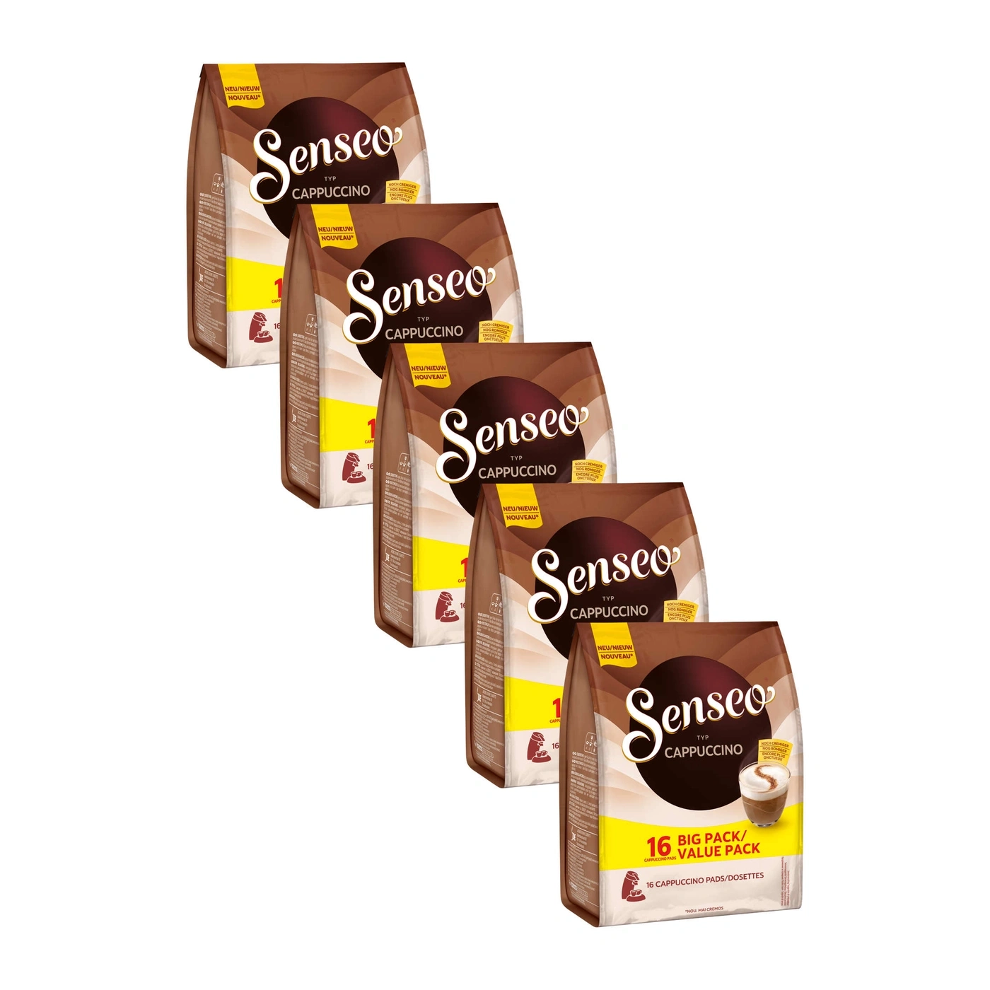 Senseo Cappuccino Packungen, 16 Pads, Big Pack, Kaffee, Getränk, braun, Packung
