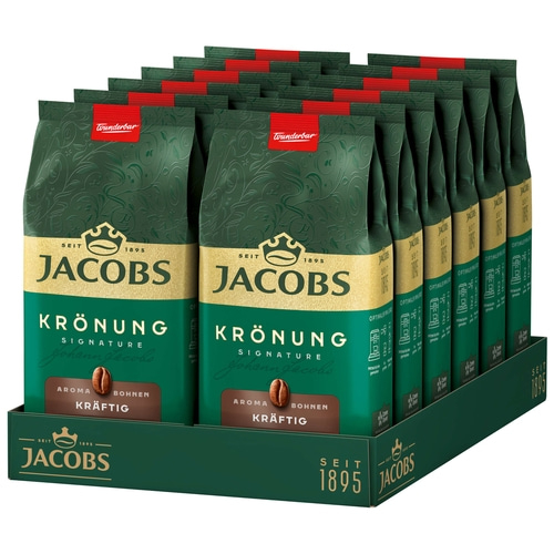 JACOBS Kaffeebohnen Krönung Aroma-Bohne kräftig ganze Kaffee Bohnen 12 x 500g