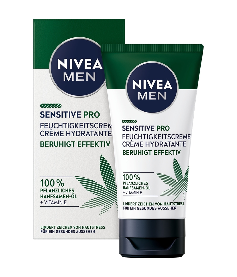 NIVEA MEN Feuchtigkeitscreme Sensitive Pro Hemp Hanfsamen-Öl Vegan 24h 2 x 75ml