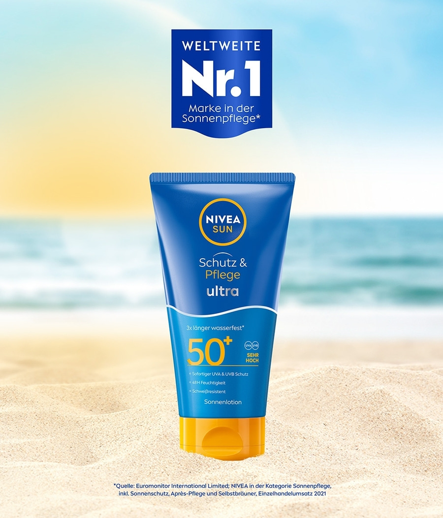 NIVEA SUN Schutz & Pflege Ultra Lotion wasserfeste Sonnencreme LSF50+ 2 x 150ml
