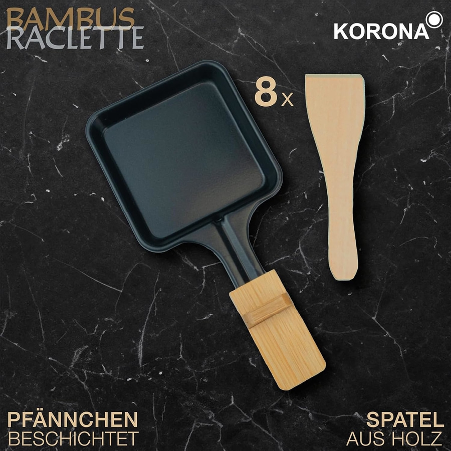 Raclette-Pfännchen mit Holzspatel, 8-teilig, beschichtet, von Korona