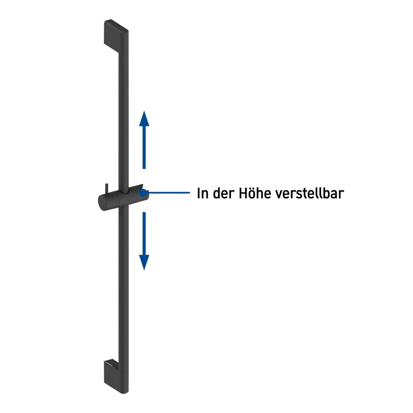 Duschstange, höhenverstellbar, Pfeile zeigen die Richtung der Verstellung an.