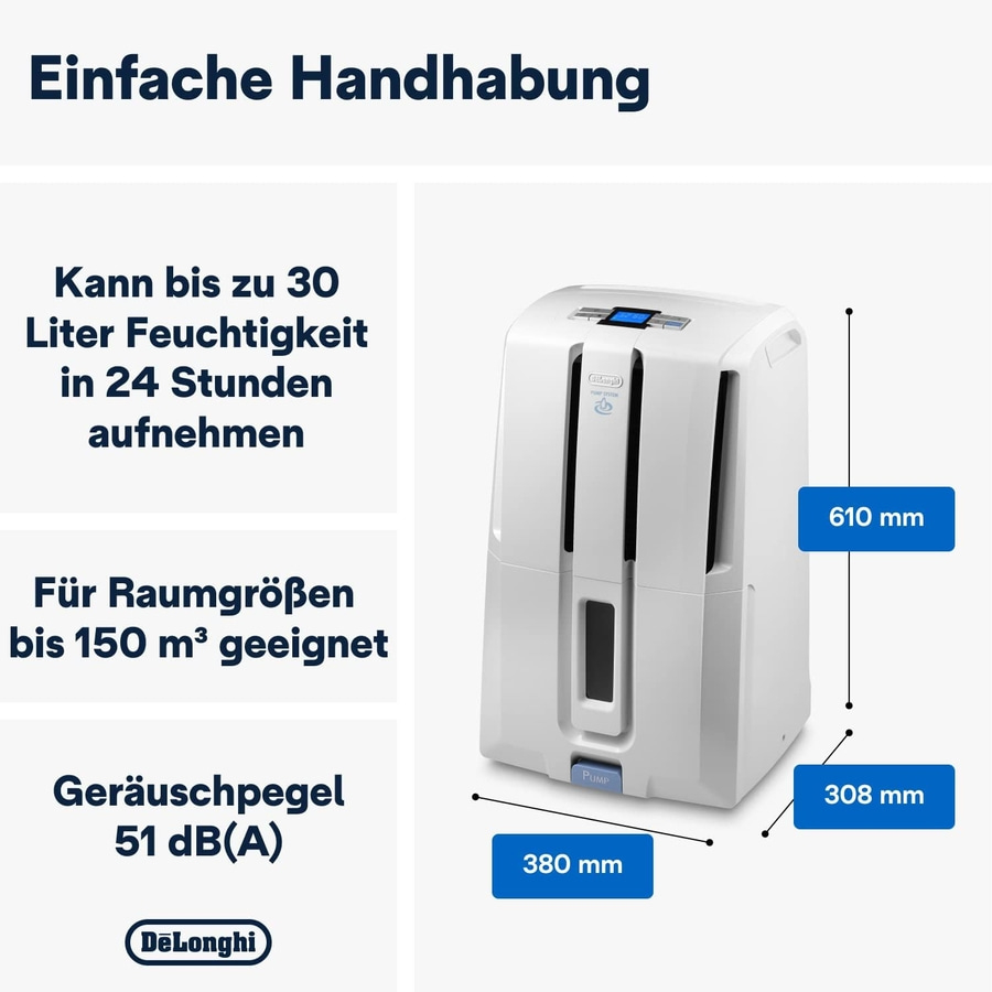 DE'LONGHI Luftentfeuchter AriaDry DD230P 30L/Tag Mobil 5m Ablaufpumpe Timer