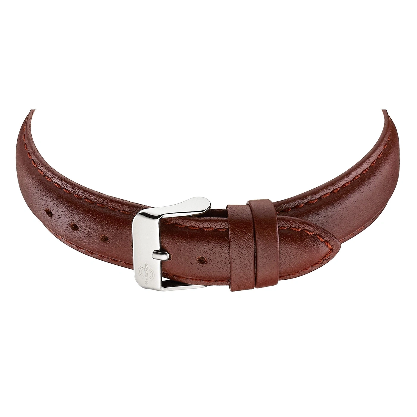 Braunes Lederarmband mit Silberschließe und roten Nähten