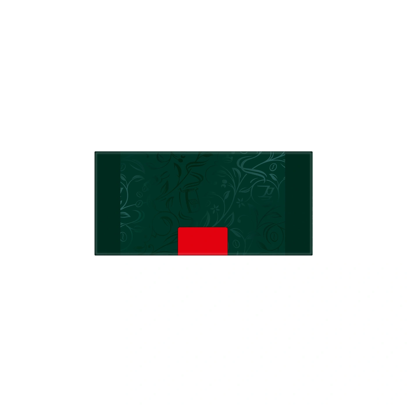 Eine grüne Banderole mit einem roten Rechteck und floralen Mustern