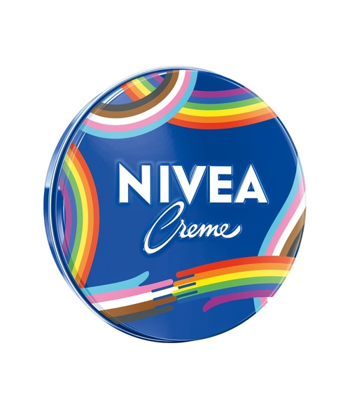 Nivea Creme Dose mit Regenbogen-Design für die Pride-Monat-Kollektion