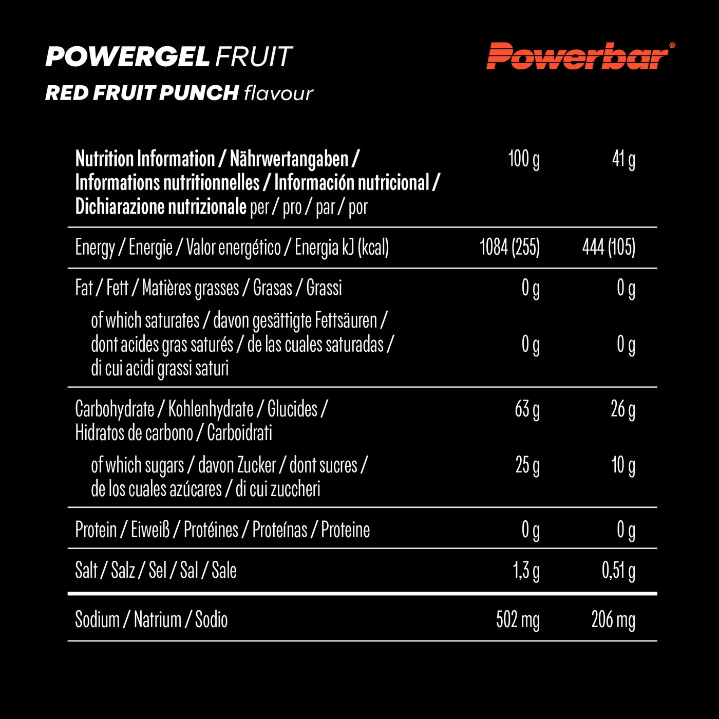 POWERBAR PowerGel Fruit Red Fruit Punch High Carb Energie Gel Natrium 24 x 41 g