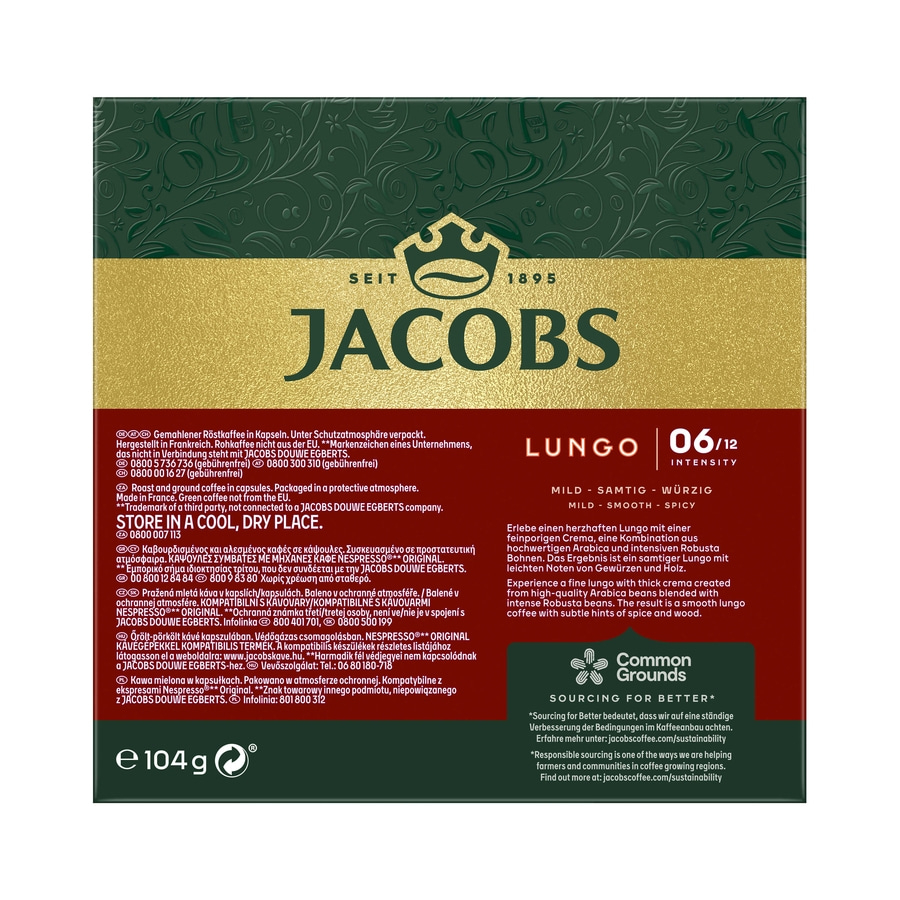 JACOBS Kapseln Lungo 6 Classico & Decaffeinato 6 je 100 Nespresso®* kompatibel