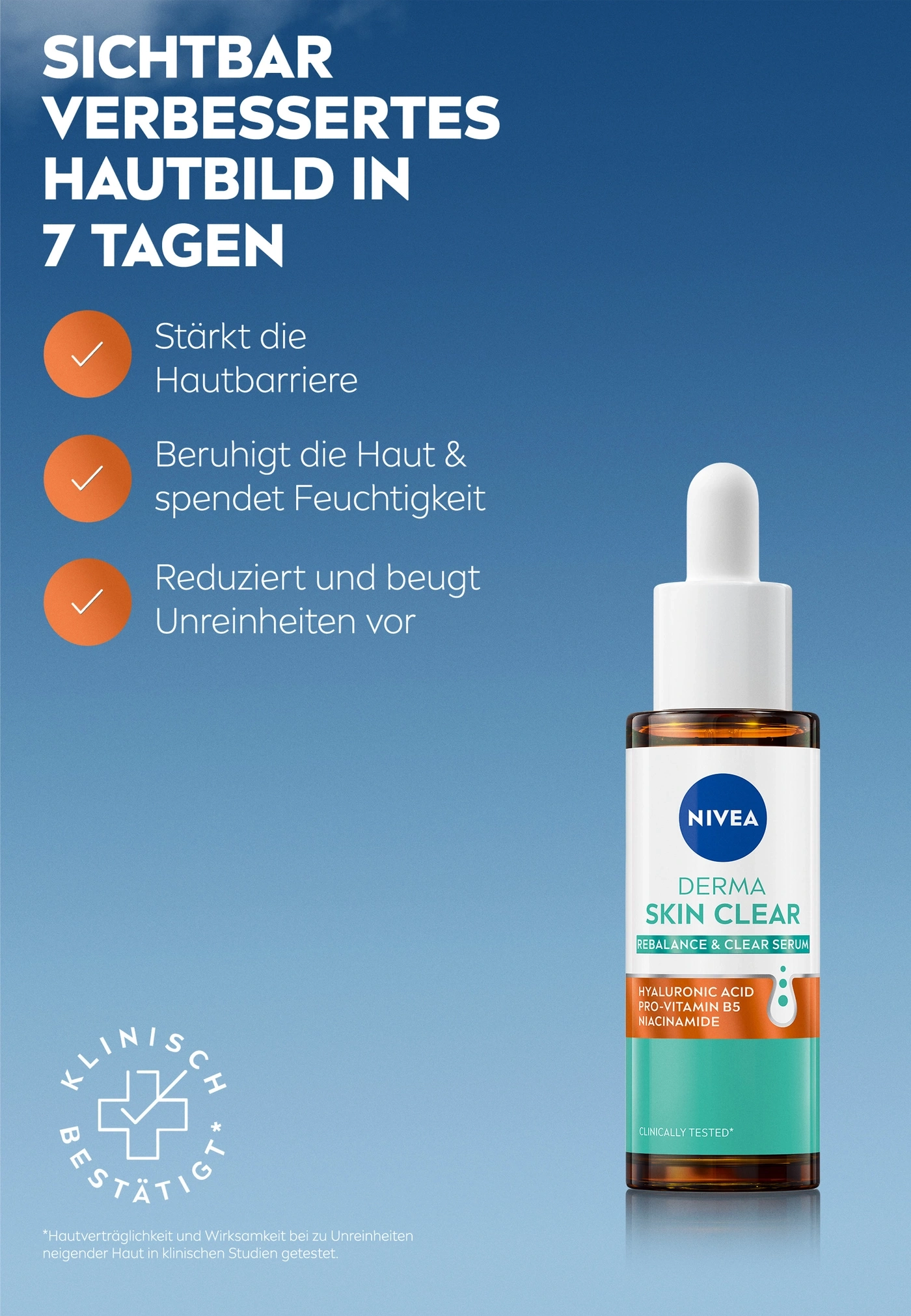 Nivea Derma Skin Clear Serum für sichtbare Verbesserung der Haut in 7 Tagen.