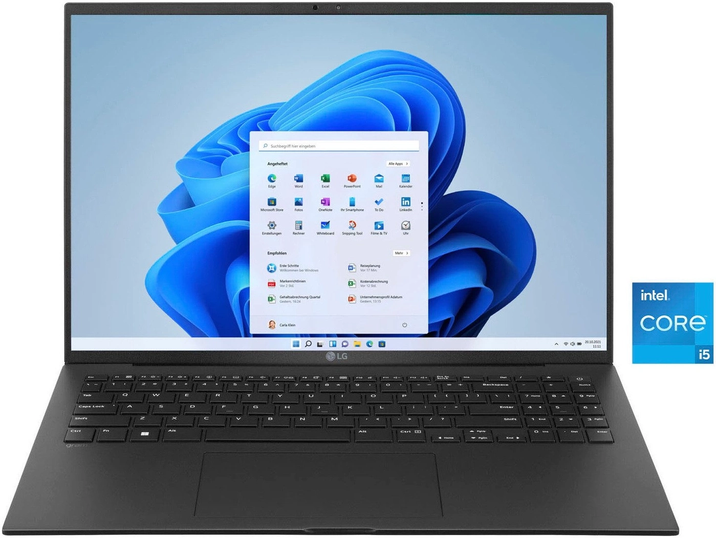 Ein schwarzer LG Laptop mit einem Intel Core i5 Aufkleber