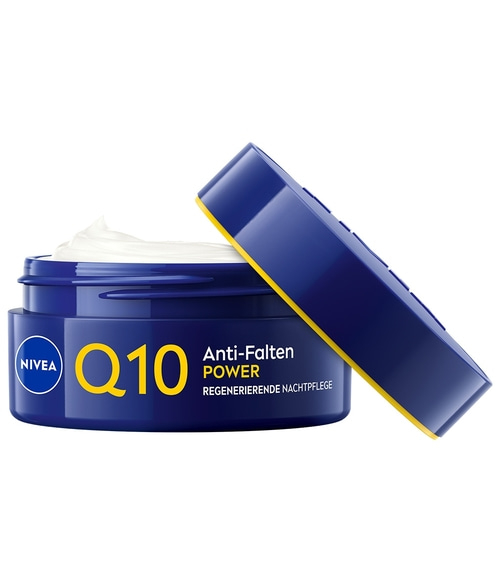 Nivea Q10 Nachtcreme gegen Falten, blau und gelb.