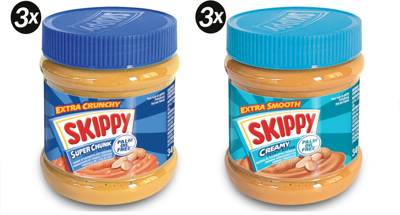 SKIPPY Erdnussbutter Bundle 3x "Creamy" 3x "Super Chunk" ohne Palmöl 6x 340g