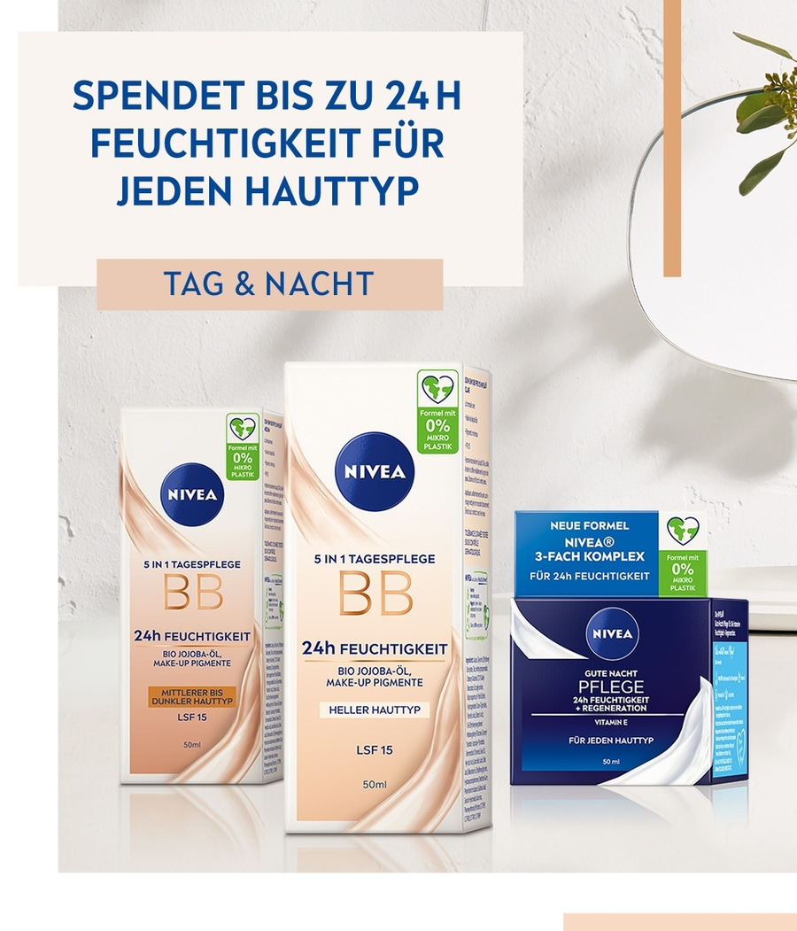 NIVEA Tagespflege 5in1 BB Heller Hauttyp 24h Feuchtigkeit LSF 15 vegan 2 x 50 ml