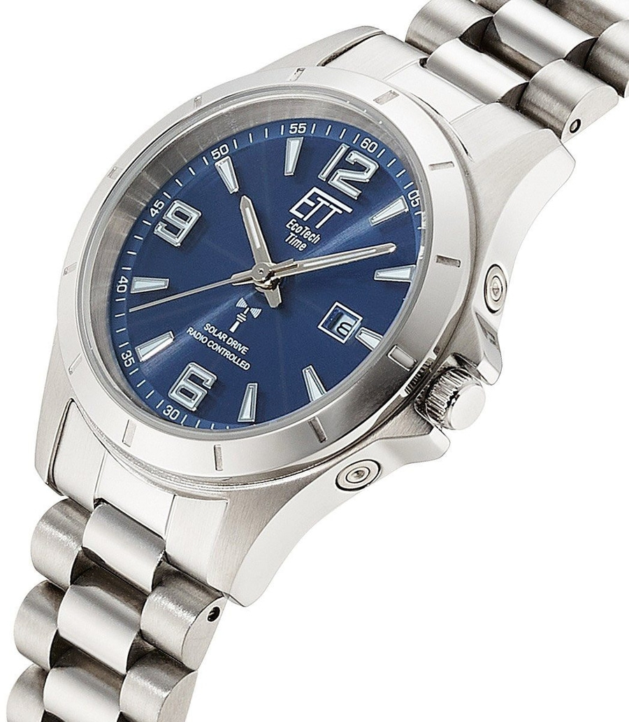 Herrenarmbanduhr mit blauem Zifferblatt, Silber, mit Sonnenuhr