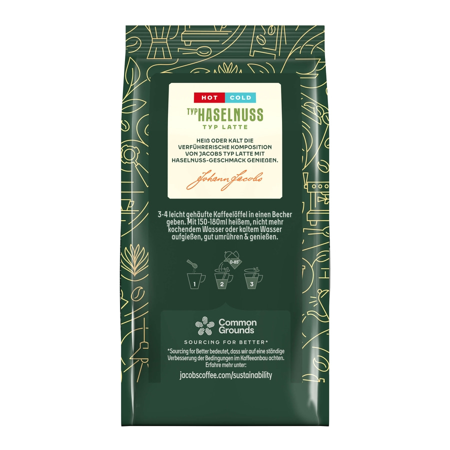 JACOBS Löskaffee TYP HASELNUSS LATTE Hot Cold 12 x 340 g Beutel Instantkaffee