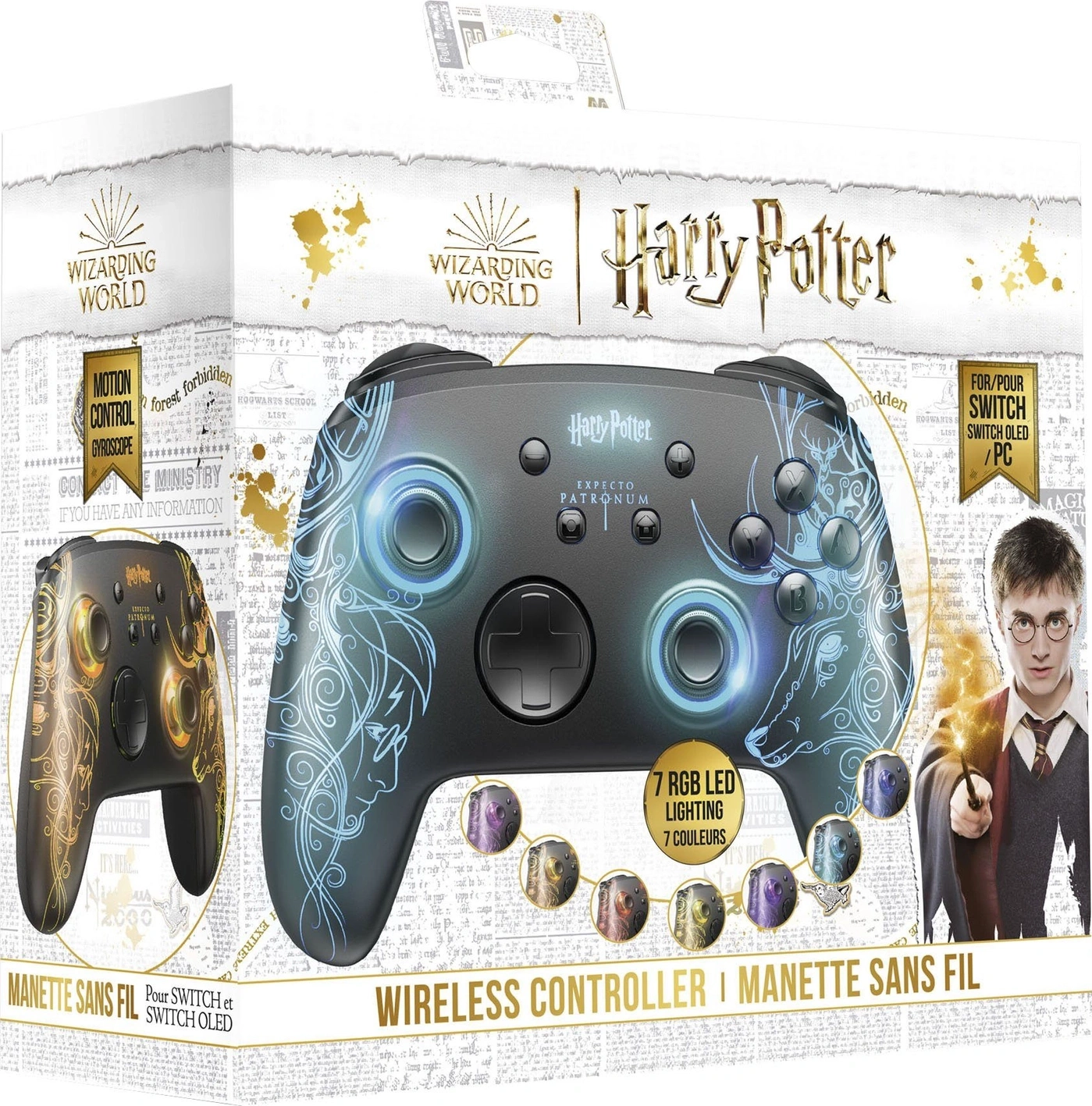 Harry Potter kabelloser Controller mit Beleuchtung für Nintendo Switch und PC.