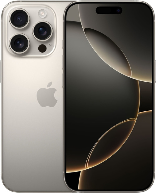 iPhone 14 Pro in Gold, mit drei Kameras und einem schwarzen Bildschirm
