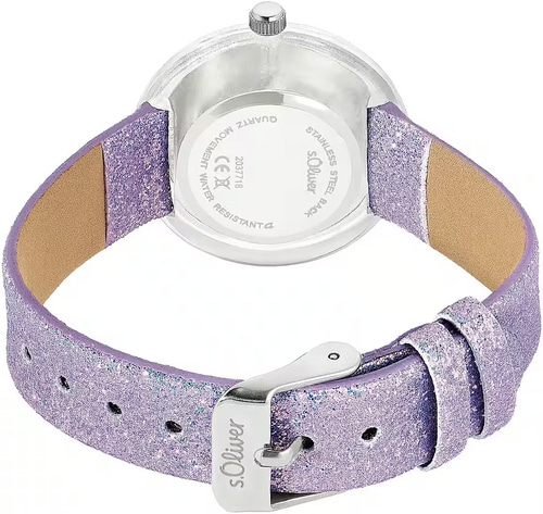 S.OLIVER Kinder-Quarzuhr 2037718 Analog 31 mm lila Glitzer Kunststoff B-WARE