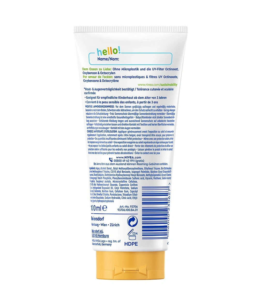 Eine Tube Nivea Sonnencreme für Kinder ab 3 Jahren mit Sonnenschutz.