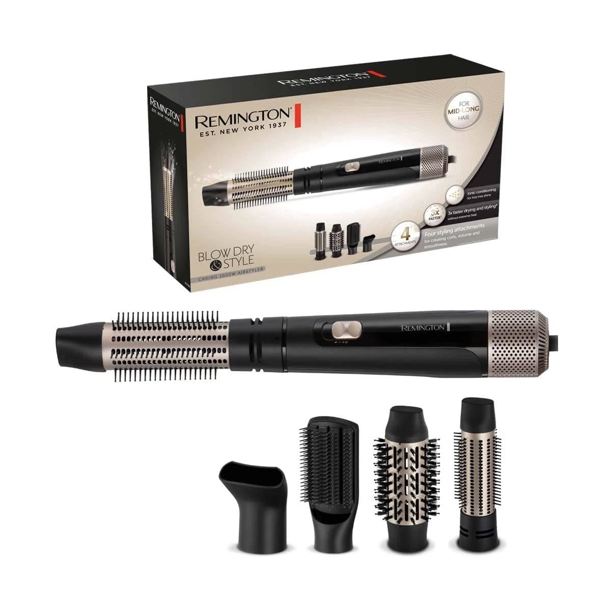 Remington Air-Styler Haartrockner mit vier Aufsätzen und Zubehör