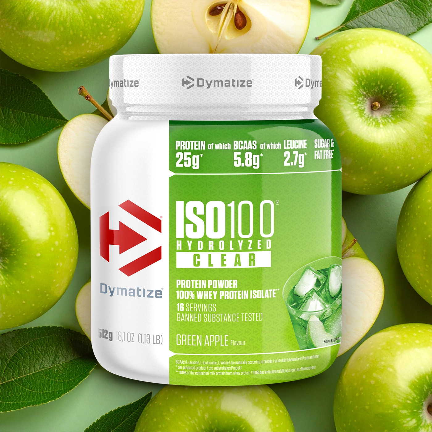 Dymatize ISO100 Hydrolyzed Clear Green Apple Whey Protein Powder