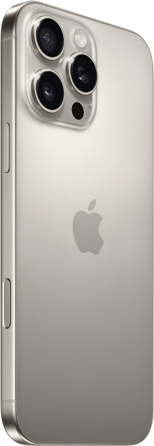 Graues iPhone mit drei Kameras und Apple-Logo auf der Rückseite.