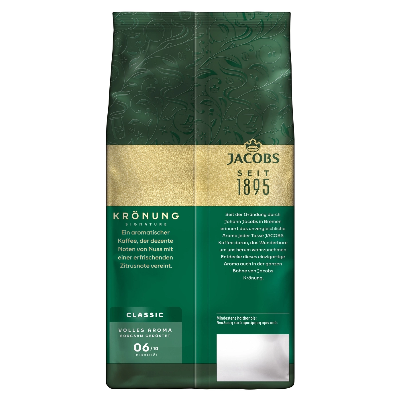 Jacobs Krönung Kaffee mit intensiver Note und Aroma von Nuss und Zitrone