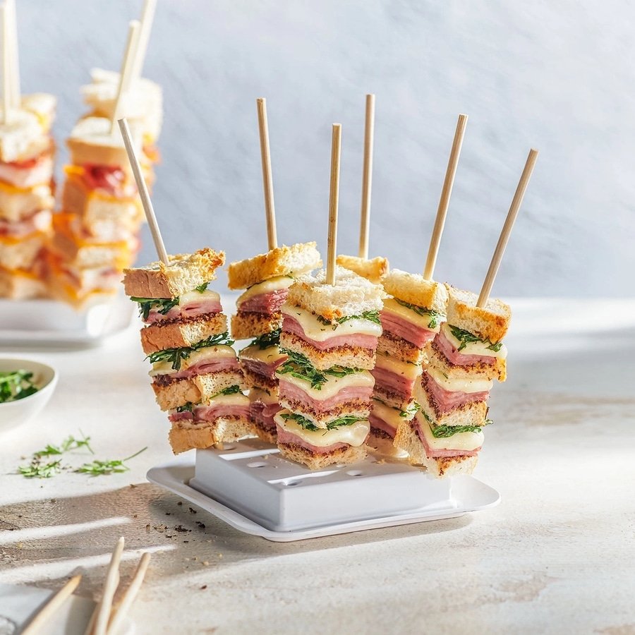 BETTY BOSSI Apéro-Maker ofenfest Snacks Canape Grau Beige Kunststoff Bambus NEU
