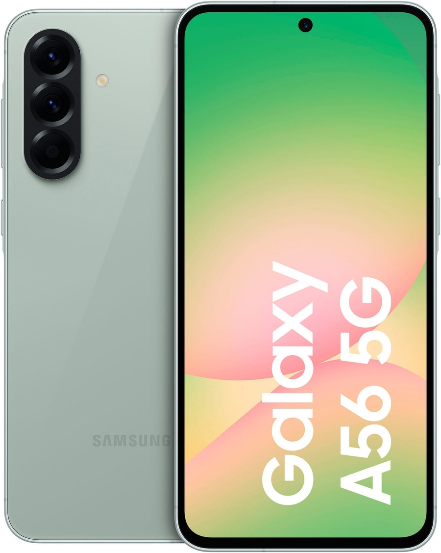 Samsung Galaxy A56 5G Smartphone in Grün mit Dreifachkamera und Display