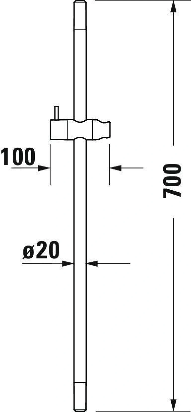 Duschstange mit den Maßen 700mm Höhe, 100mm Breite und 20mm Durchmesser.