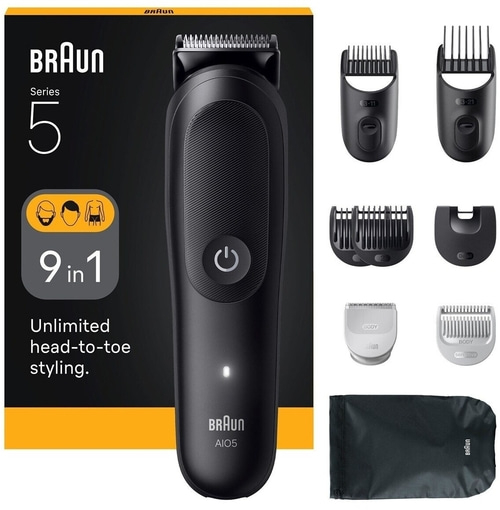 Braun Series 5 Rasierer, 9 in 1, für Kopf-bis-Fuß-Styling, mit Zubehör.