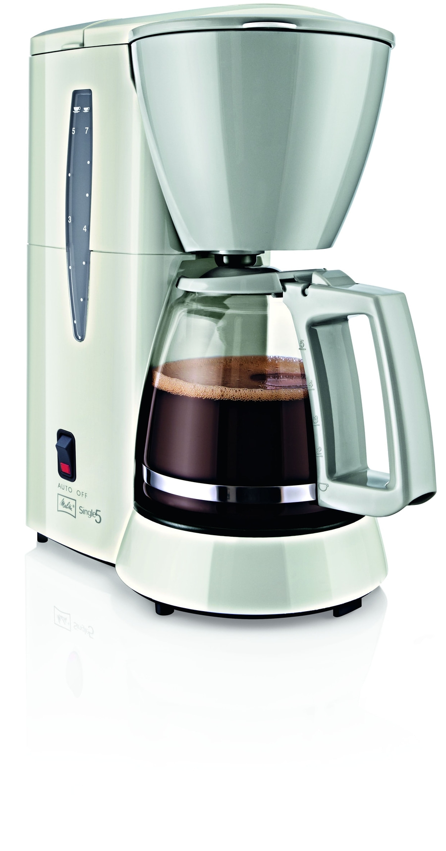 Kaffeemaschine, cremefarben, mit Kanne, Wasserstandsanzeige, Auto-Off-Funktion, Melitta Single5