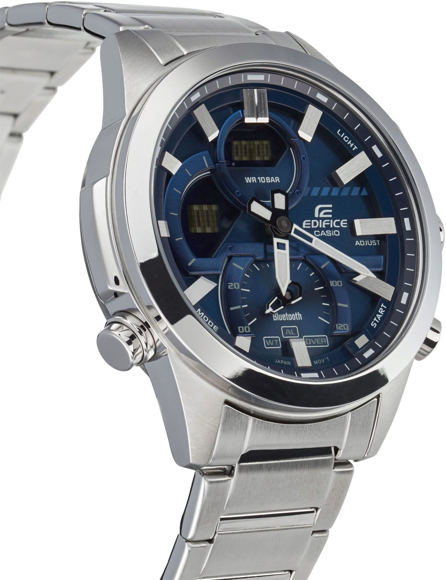 Herrenuhr mit blauem Zifferblatt und Edelstahlarmband