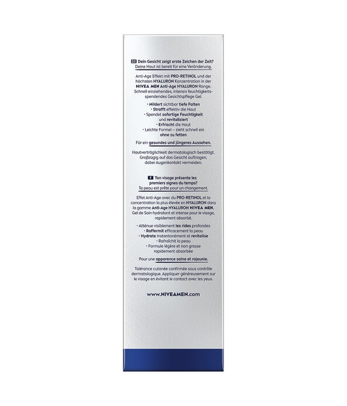 NIVEA MEN Anti-Age Hyaluron Hydro Gesichtsgel Pro-Retinol 24h Hautpflege 50ml