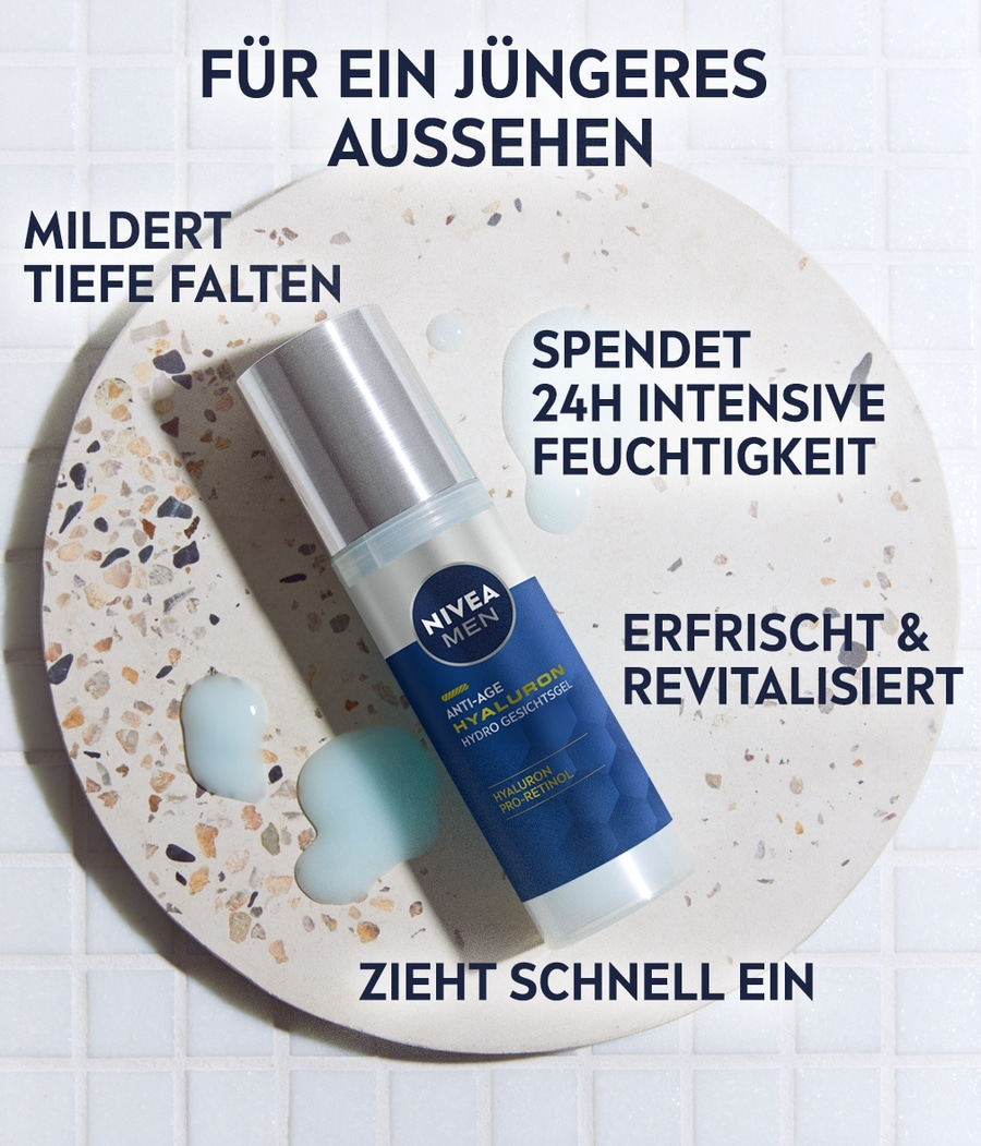 Nivea Men Anti-Age Hyaluron Hydro Gesichtsgel, für ein jüngeres Aussehen.
