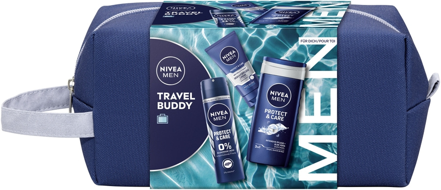 NIVEA MEN Travel Buddy Geschenkset Protect & Care Deo Pflegedurche Creme Tasche