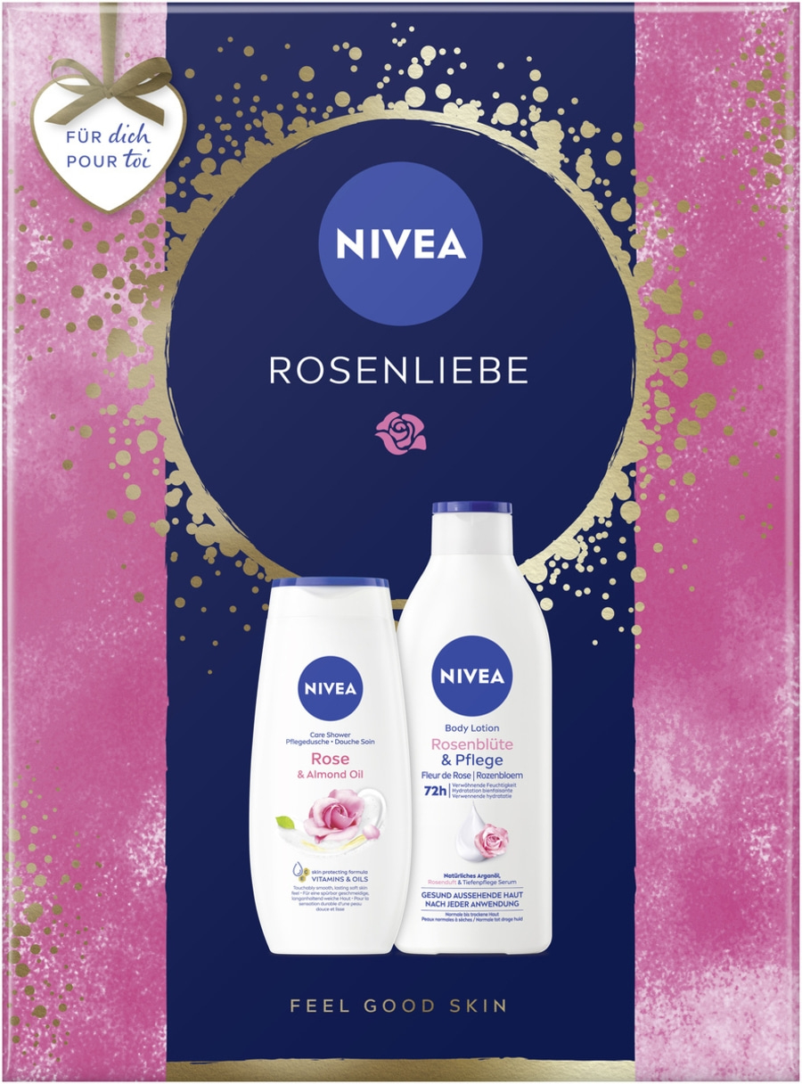 NIVEA Rosenliebe 2 x Geschenkset, Rose & Almond Oil Pflegedusche + Rosenblüten